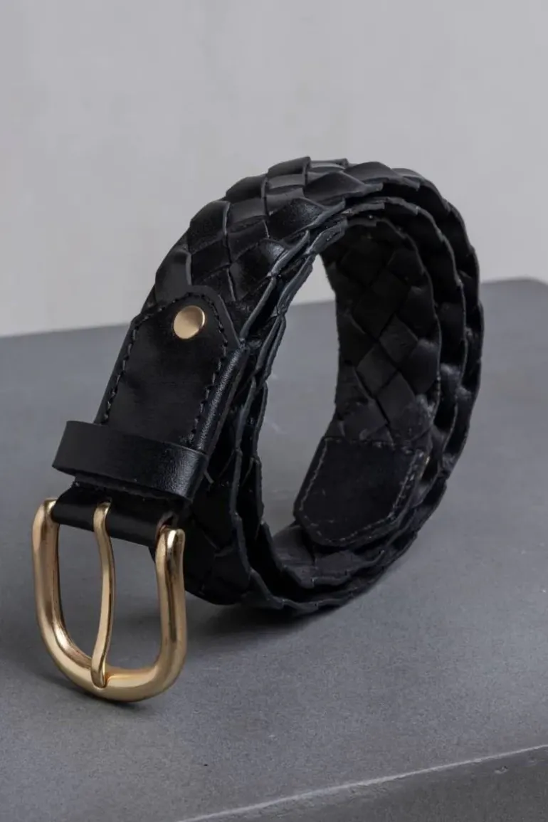 Indi & Cold Plaited Leather Belt In Black
