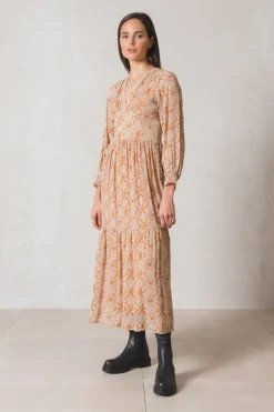 Indi And Cold Ethnic Print Maxi Dress In Saffron