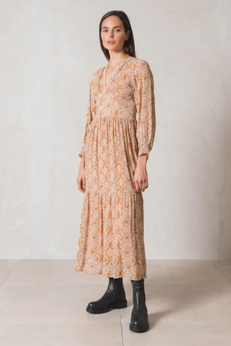 Indi And Cold Ethnic Print Maxi Dress In Saffron