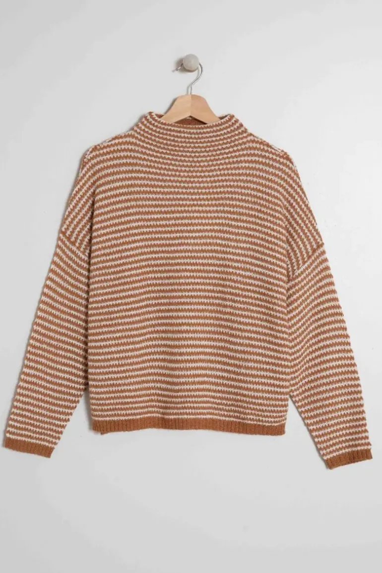 Indi And Cold Perkins Stripe Jumper In Tan