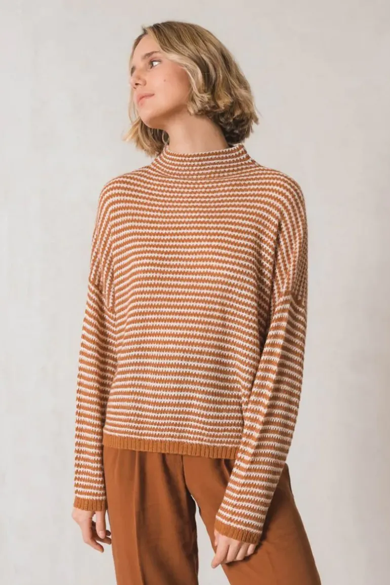 Indi And Cold Perkins Stripe Jumper In Tan