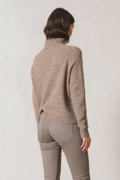 Indi And Cold Raised Collar Jumper In Taupe