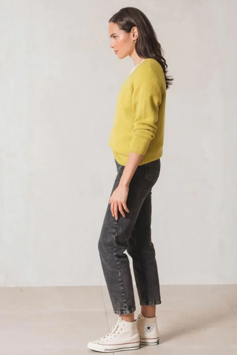 Indi And Cold V Neck Jumper In Lime