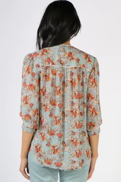 Lania Floral Holly Top In Sea