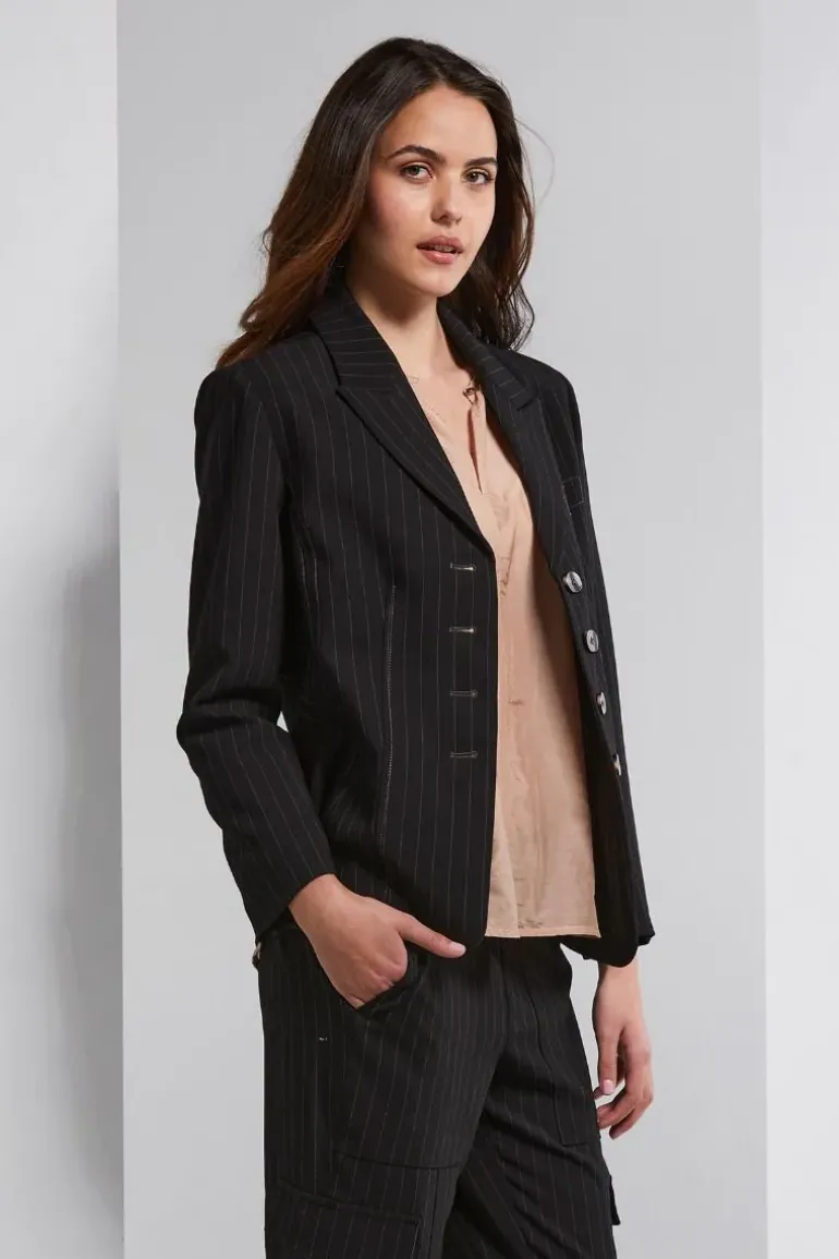Lania Pinstripe State Blazer In Black