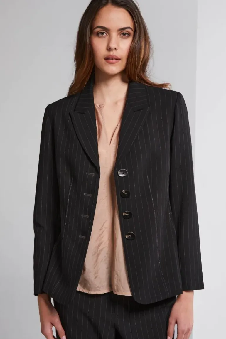 Lania Pinstripe State Blazer In Black