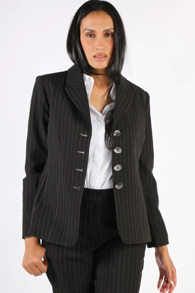 Lania Pinstripe State Blazer In Black