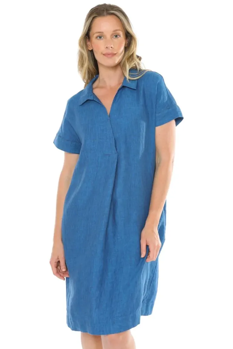 Linen Shift Dress In Sapphire By Jump