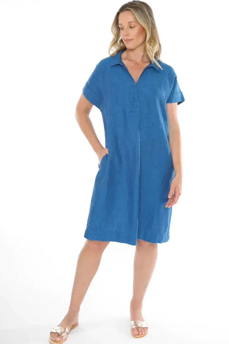 Linen Shift Dress In Sapphire By Jump