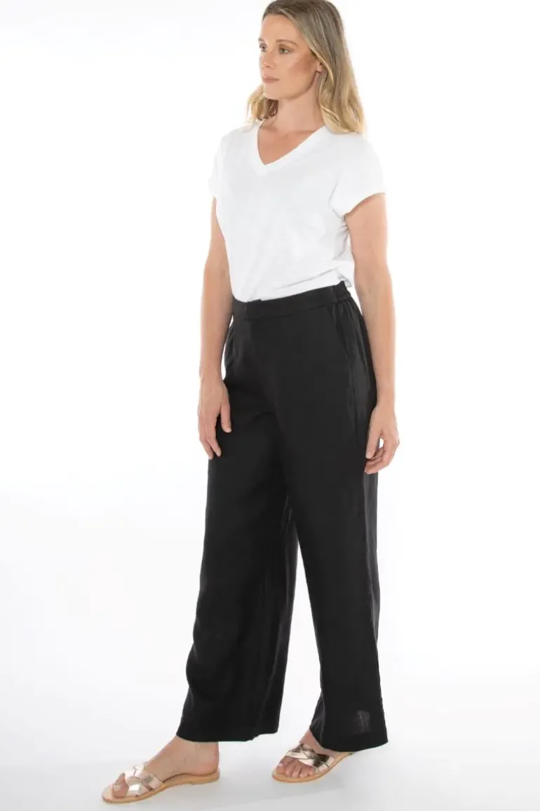 Linen Wide Leg Pant In Black By Jump