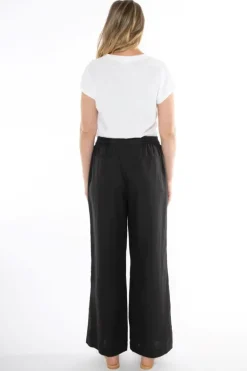 Linen Wide Leg Pant In Black By Jump