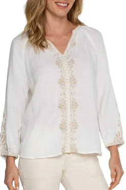 Liverpool Embroidered Double Gauze Woven Top In White