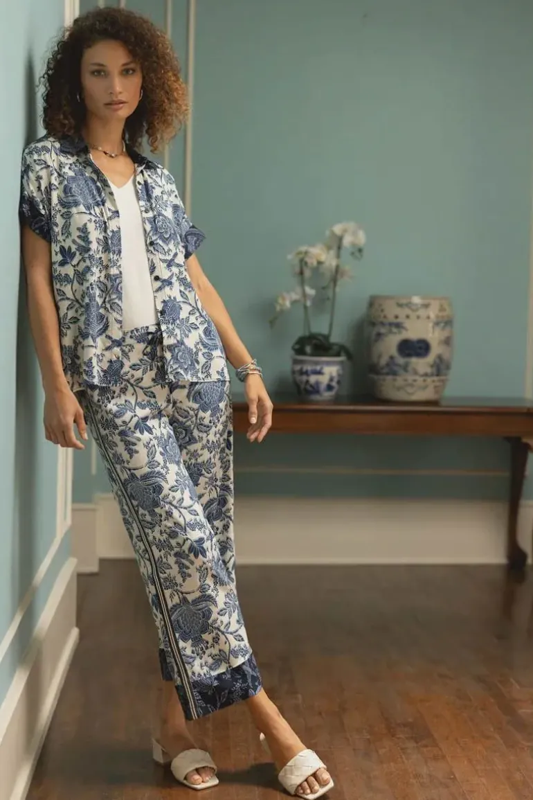 Liverpool Floral Pull On Wide Leg Pants In Floral