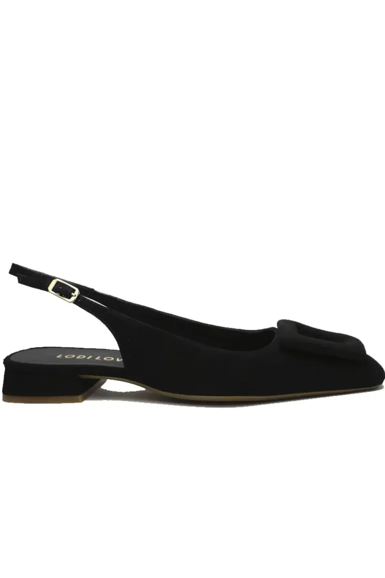 Lodi Love Low Heel Suede Slingback In Black
