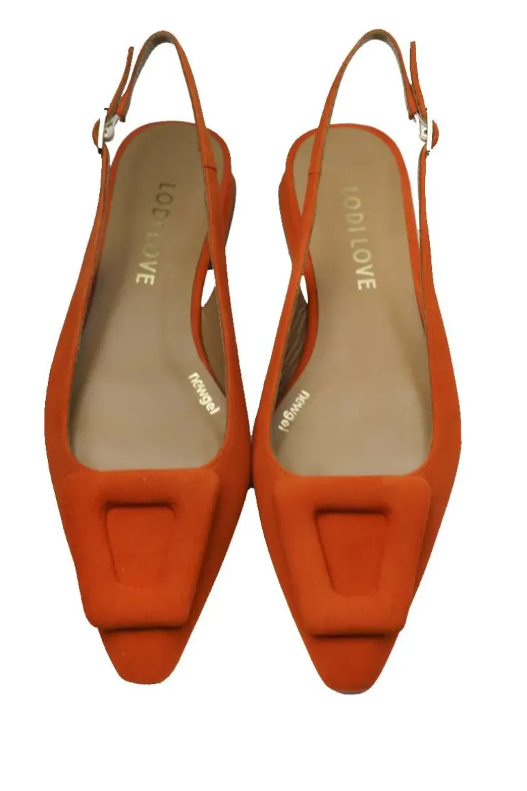 Lodi Love Low Heel Suede Slingback In Orange