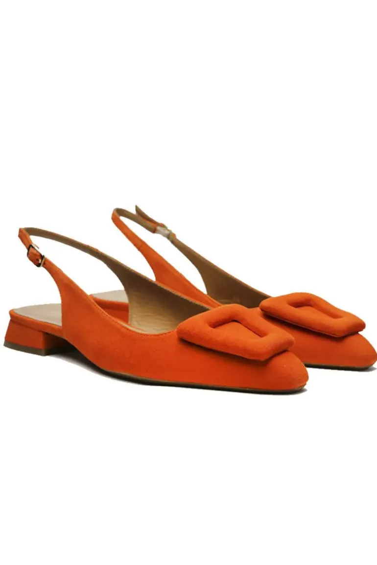 Lodi Love Low Heel Suede Slingback In Orange