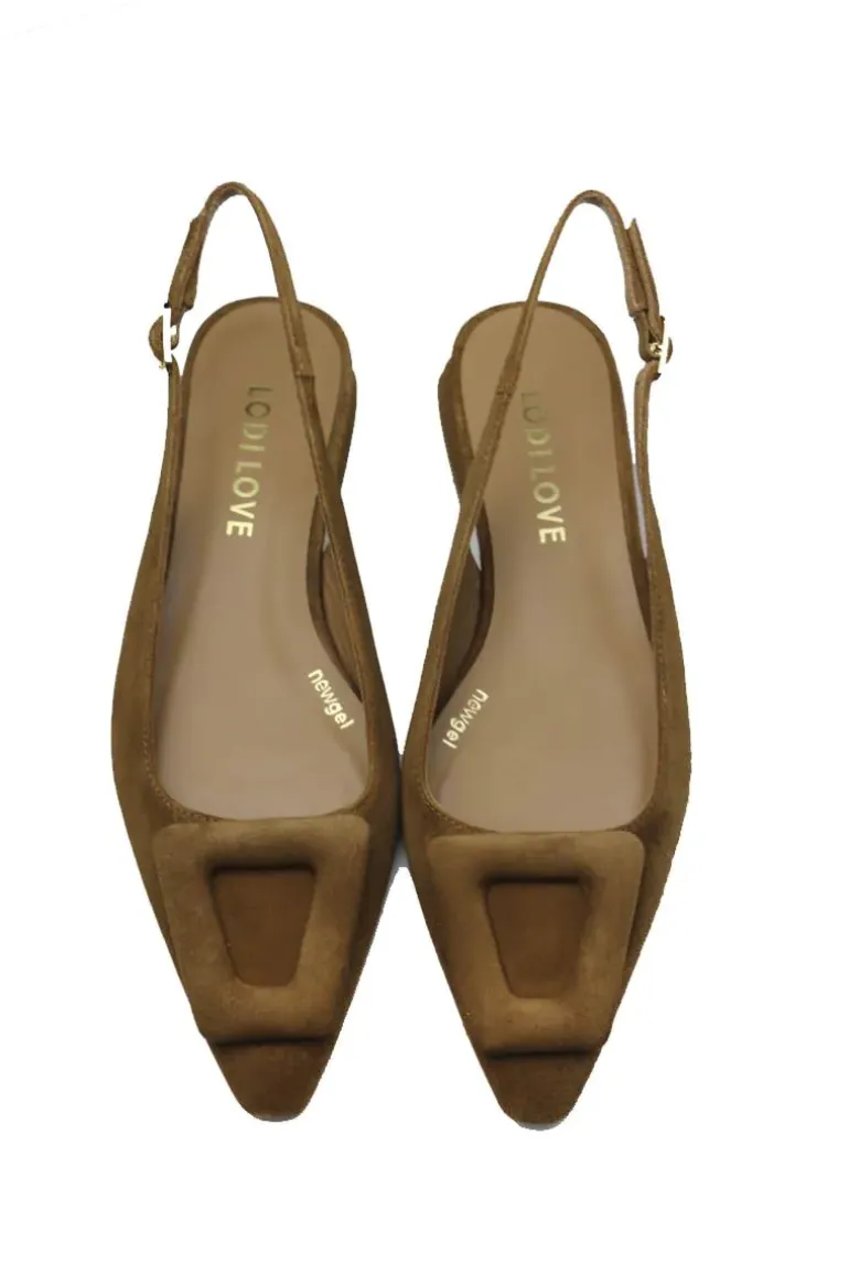 Lodi Love Low Heel Suede Slingback In Tan