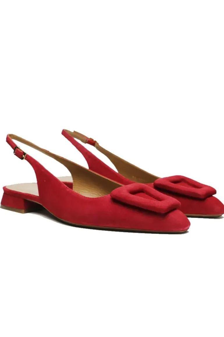 Lodi Love Low Heel Suede Slingback In Scarlet