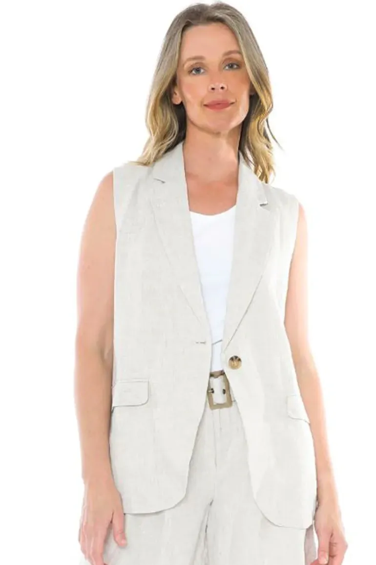Longline Single Breasted Vest In Natural By Jump