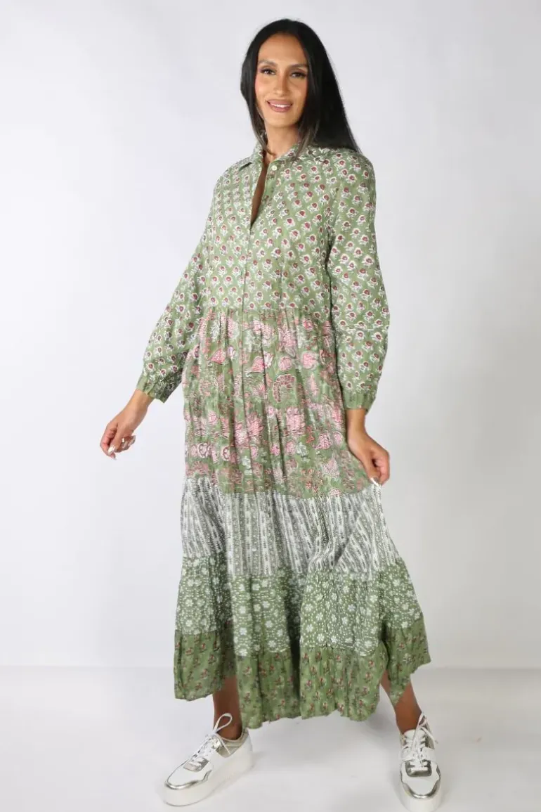 Mandalay Flower Power Shirt Dress In Forest
