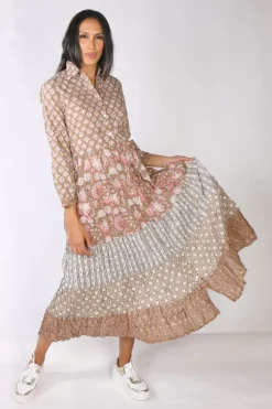 Mandalay Flower Power Shirt Dress In Tan