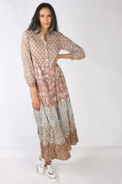 Mandalay Flower Power Shirt Dress In Tan