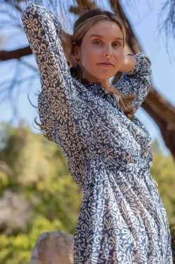 Mandalay Madame Pellier Maxi Shirtdress In Indigo