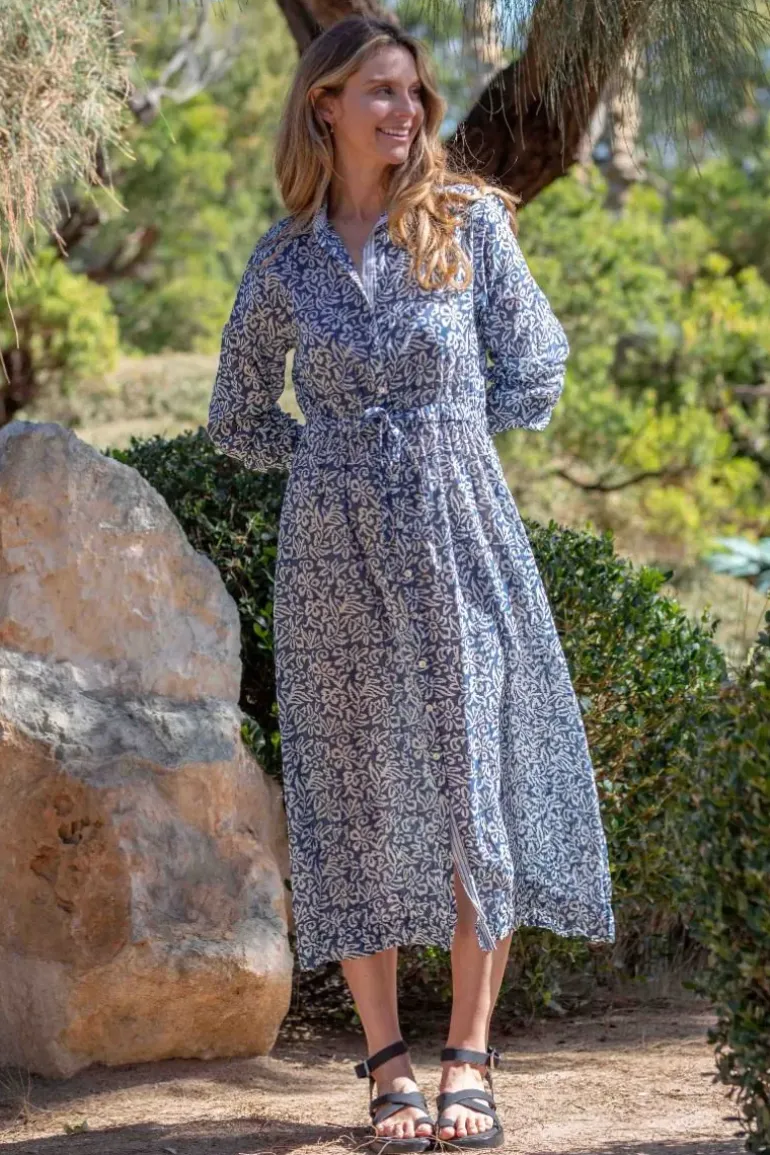 Mandalay Madame Pellier Maxi Shirtdress In Indigo