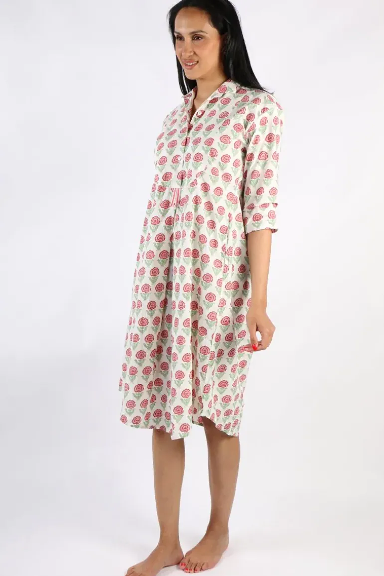Mandalay Rose Print Shirt Dress In Coral