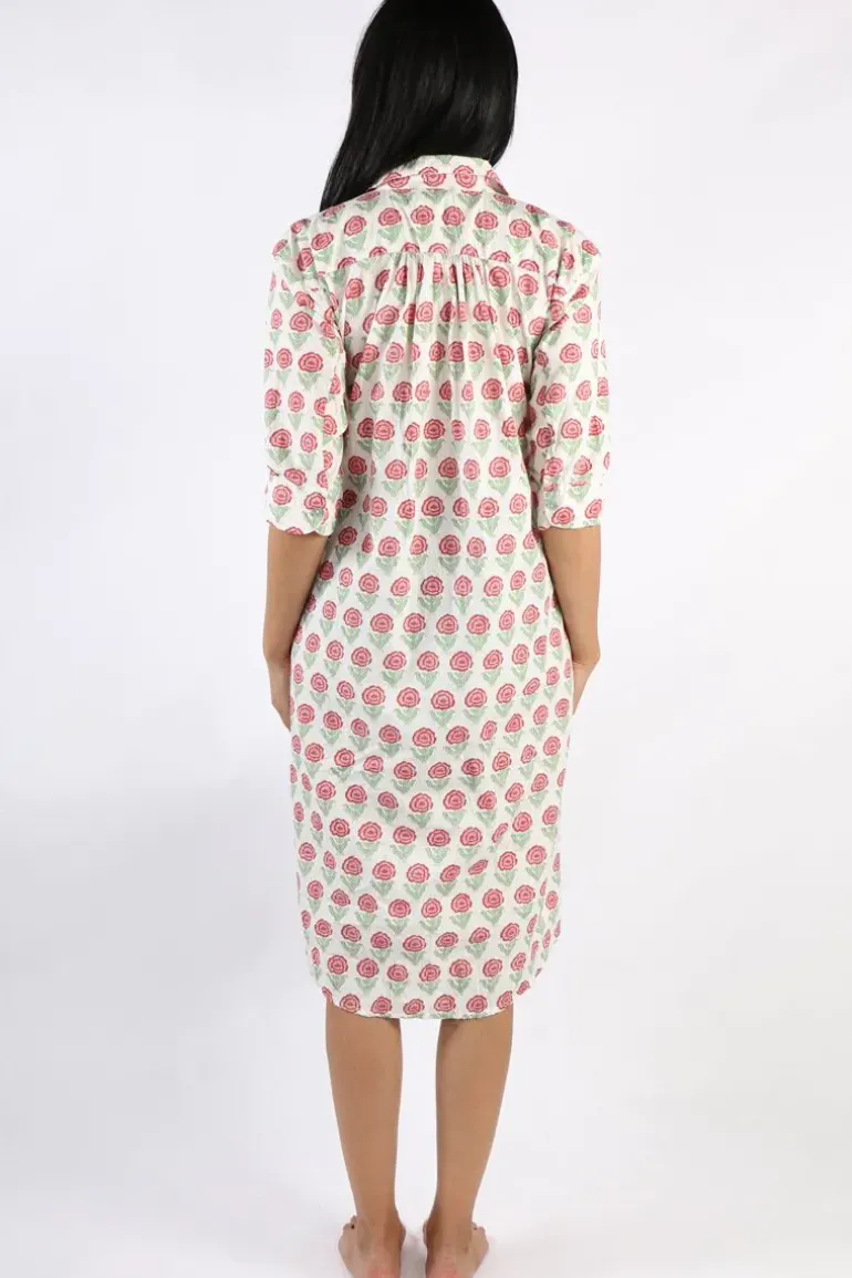 Mandalay Rose Print Shirt Dress In Coral