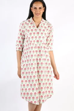 Mandalay Rose Print Shirt Dress In Coral