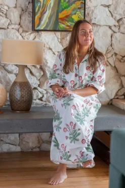 Mandalay Seaweed Flower Maxi Dress In White
