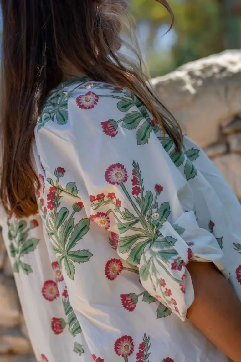 Mandalay Seaweed Flower Maxi Dress In White