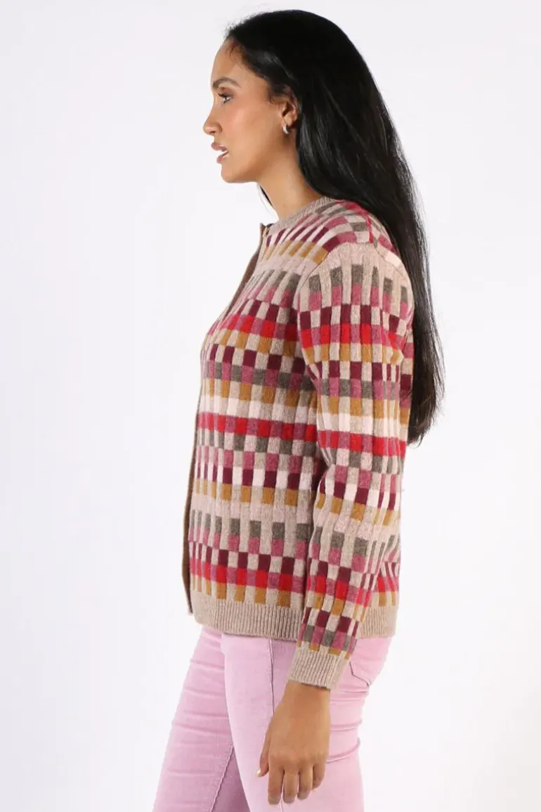 Mansted Saami Intarsia Check Cardigan In Oat