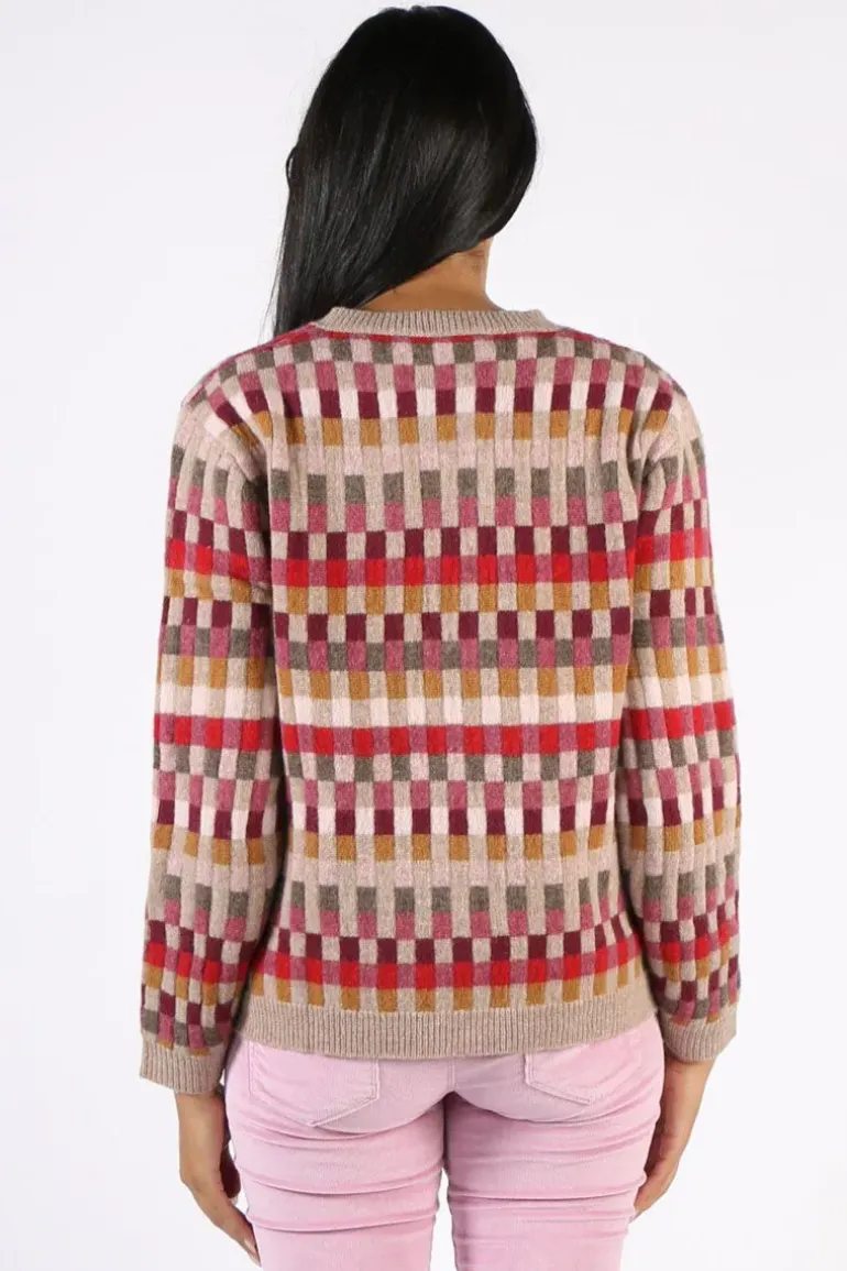 Mansted Saami Intarsia Check Cardigan In Oat