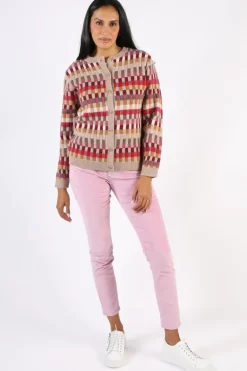 Mansted Saami Intarsia Check Cardigan In Oat