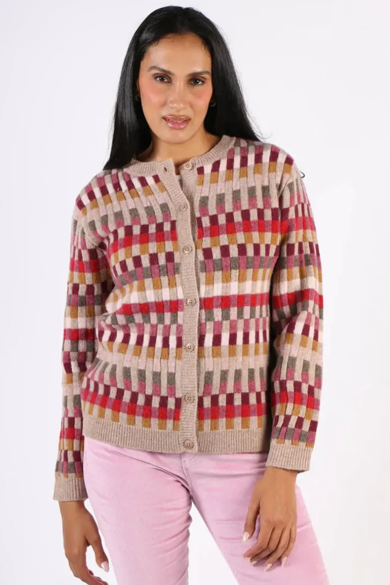 Mansted Saami Intarsia Check Cardigan In Oat