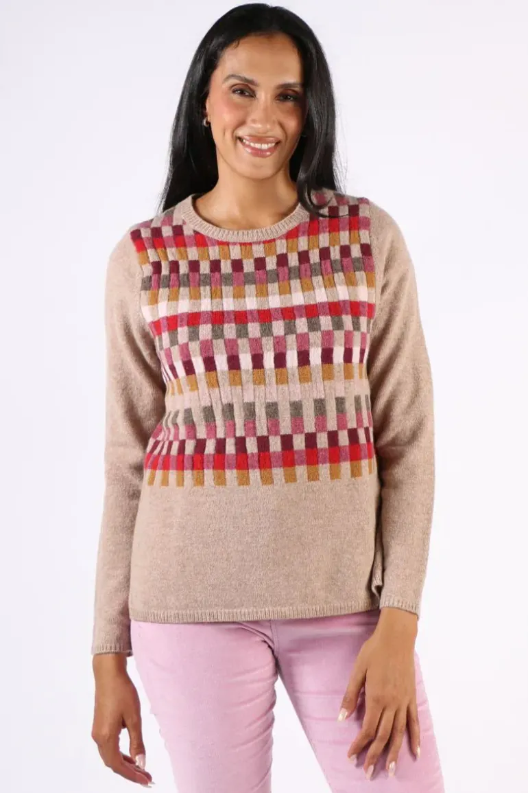 Mansted Salka Intarsia Check Jumper In Oat