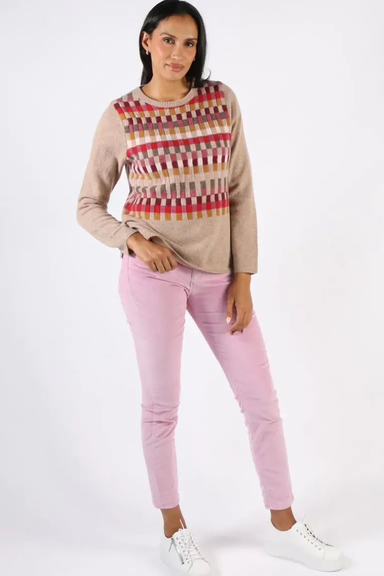 Mansted Salka Intarsia Check Jumper In Oat