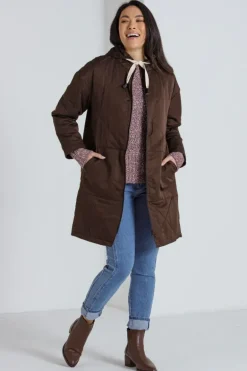Marco Polo Long Zipper Puffa Coat In Chocolate