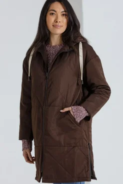 Marco Polo Long Zipper Puffa Coat In Chocolate