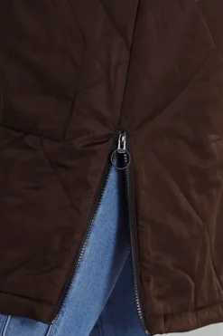 Marco Polo Long Zipper Puffa Coat In Chocolate