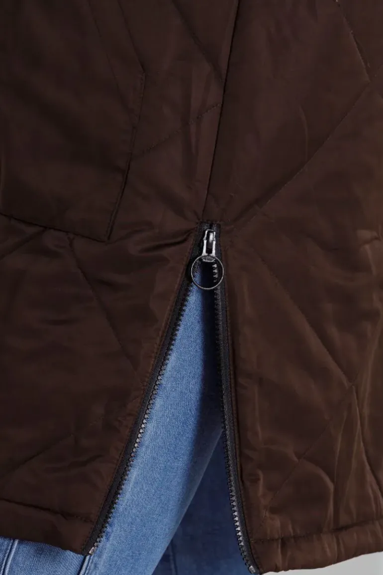 Marco Polo Long Zipper Puffa Coat In Chocolate