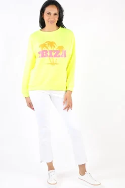 Miss Goodlife Ibiza Palm Sweat Top In Neon Yellow