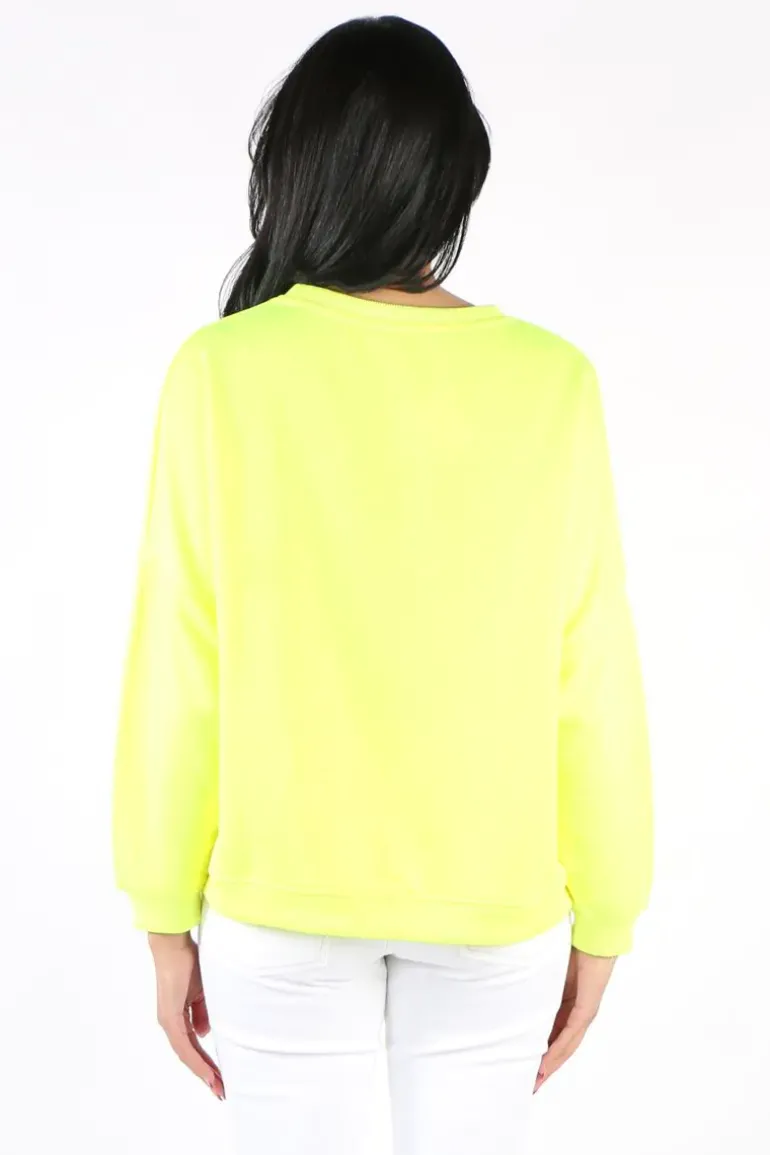Miss Goodlife Ibiza Palm Sweat Top In Neon Yellow