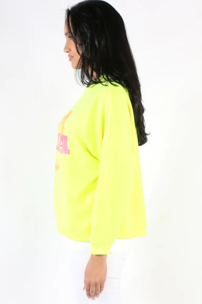 Miss Goodlife Ibiza Palm Sweat Top In Neon Yellow