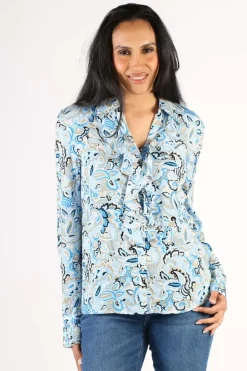 Mos Mosh Blue Aster Viva Ruffle Shirt In Print