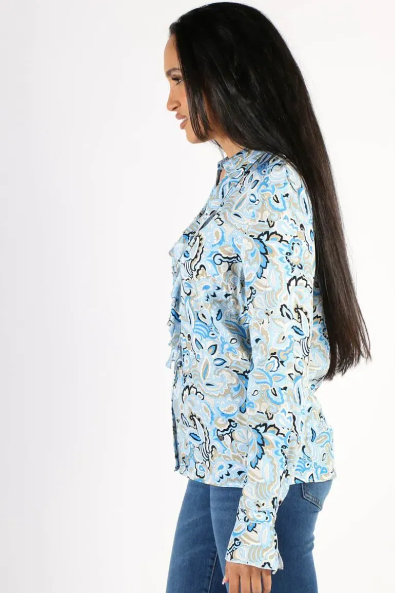 Mos Mosh Blue Aster Viva Ruffle Shirt In Print