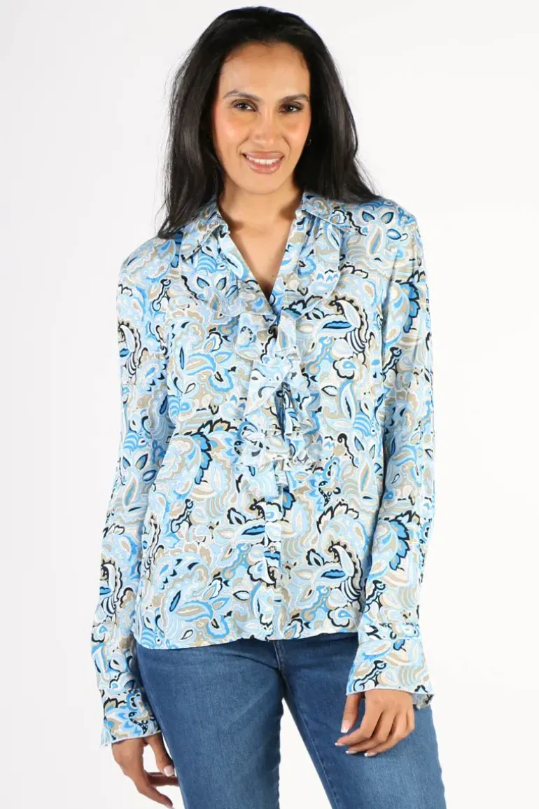 Mos Mosh Blue Aster Viva Ruffle Shirt In Print