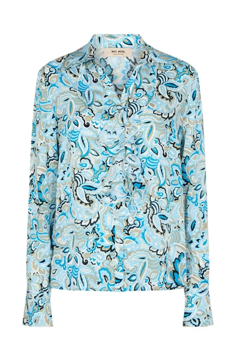 Mos Mosh Blue Aster Viva Ruffle Shirt In Print